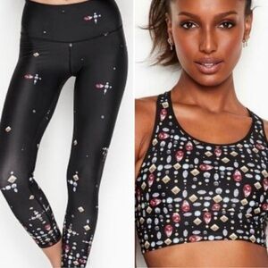 Victoria's Secret Sport Black Jewel Gemstone print leggings and top set